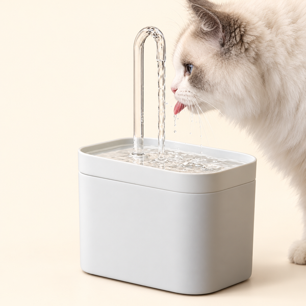 Gato bebiendo de una fuente de agua automática – Calma, Hidratación y Bienestar