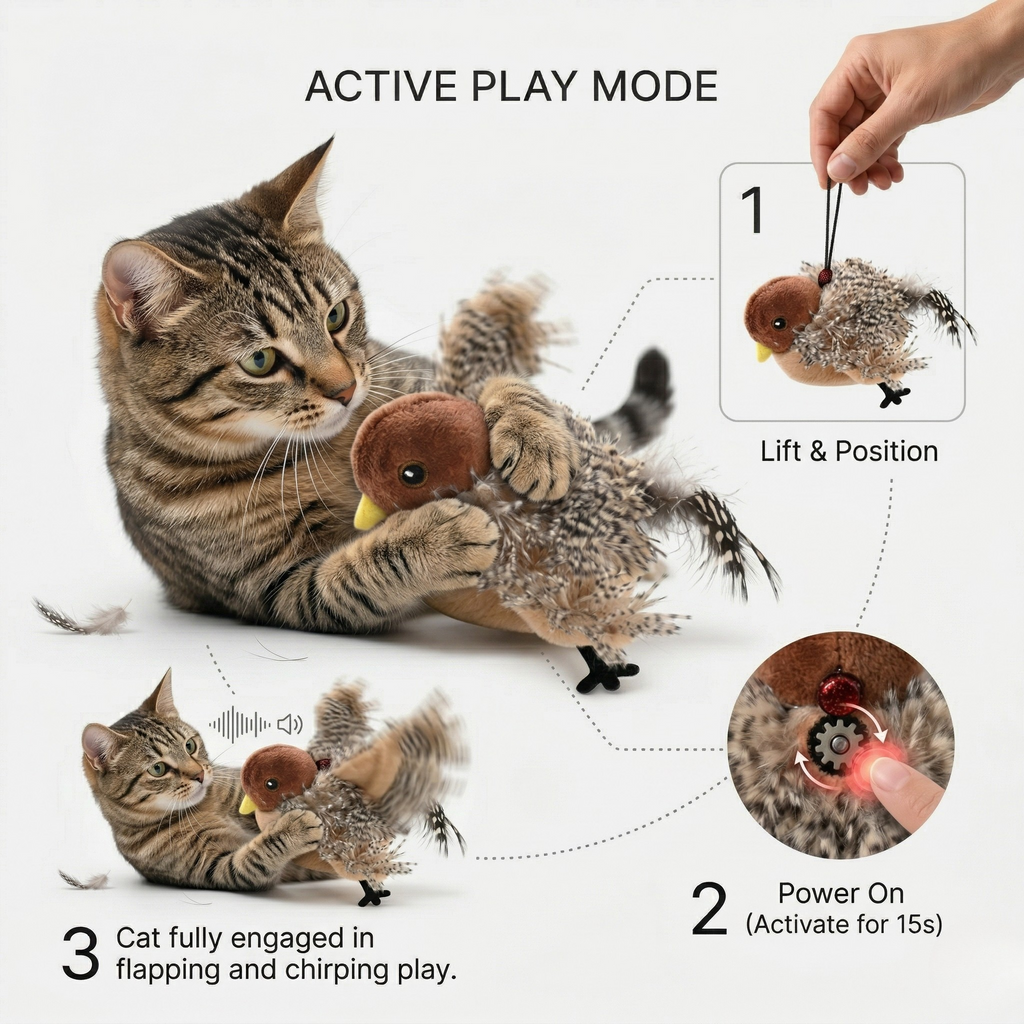 Pájaro Aleteando Interactivo para Gatos – detalle 3 | Pawvora