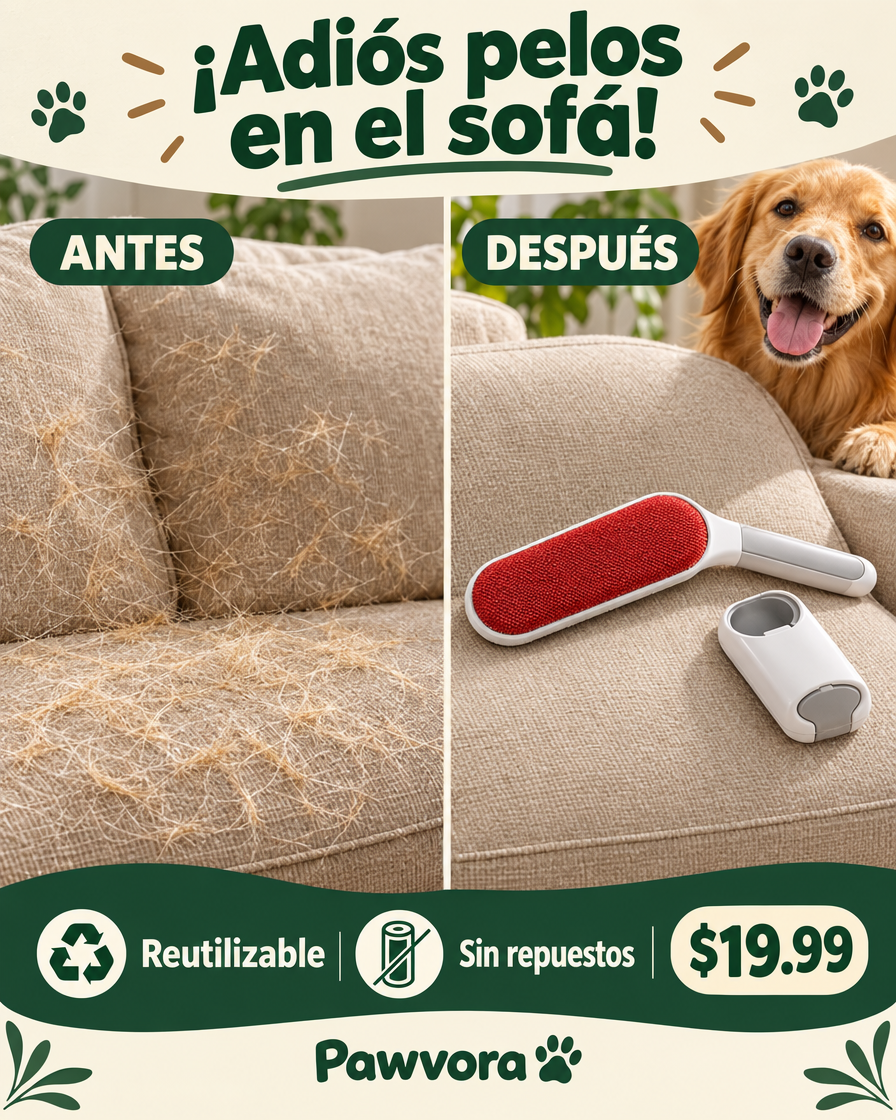 Antes y después: quitapelos Pawvora en sofá
