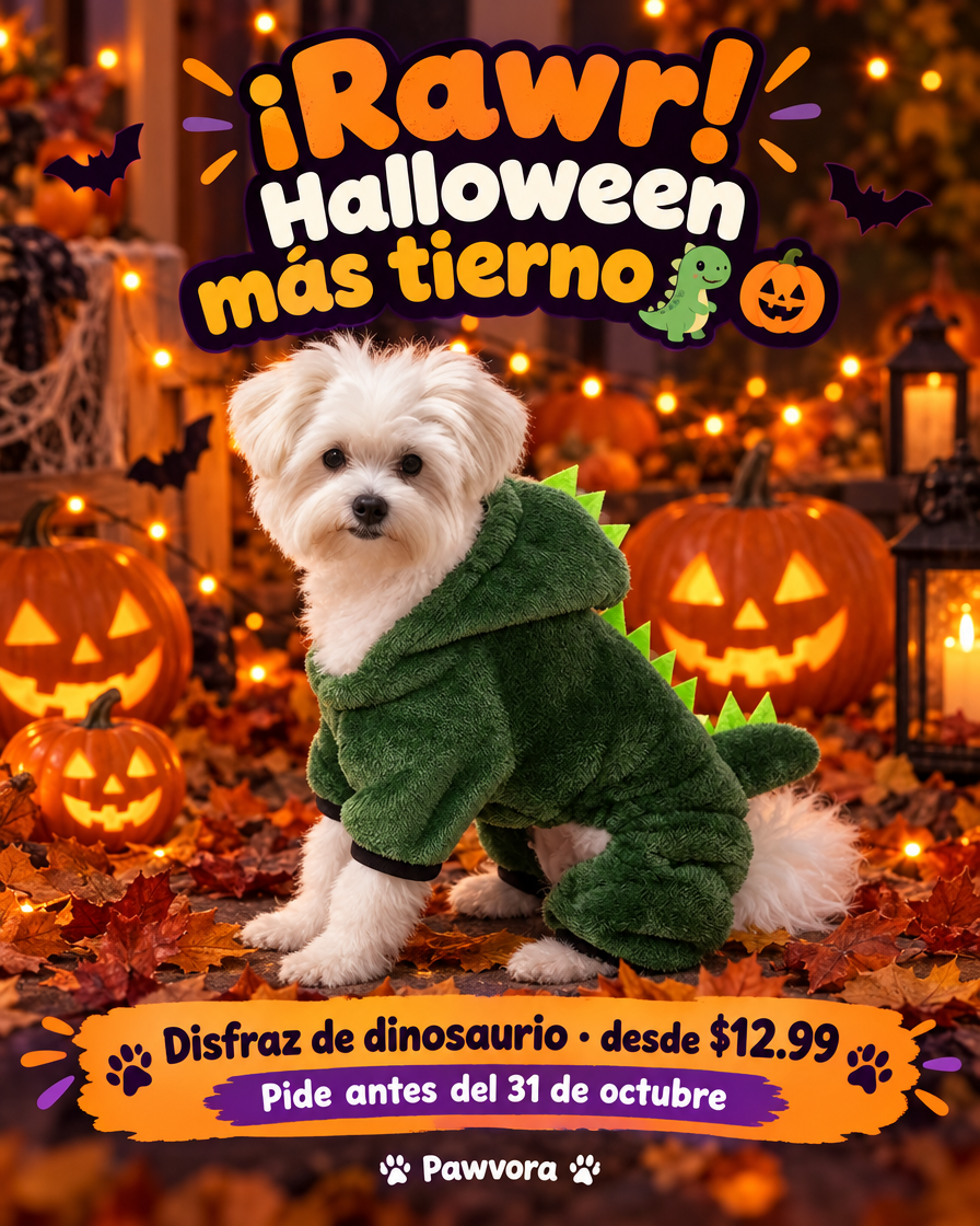 Disfraz de dinosaurio para mascotas en Halloween