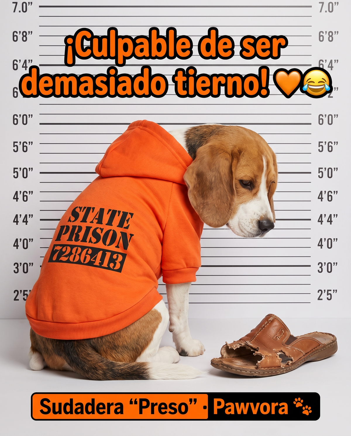 Beagle con sudadera de preso
