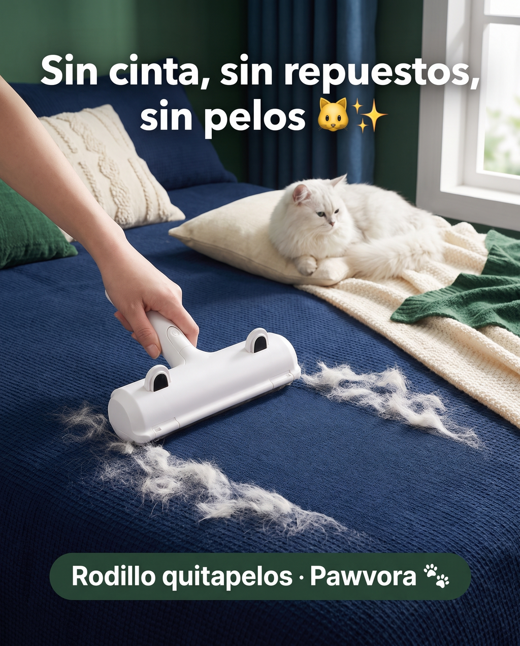 Rodillo quitapelos limpiando una cama