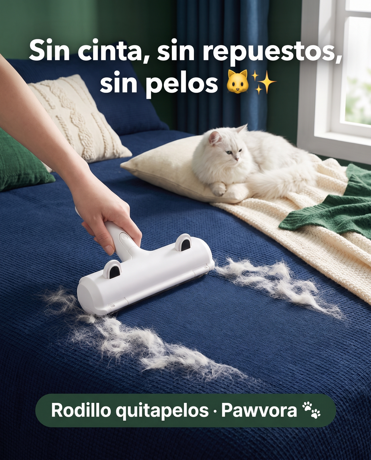 Rodillo quitapelos limpiando una cama