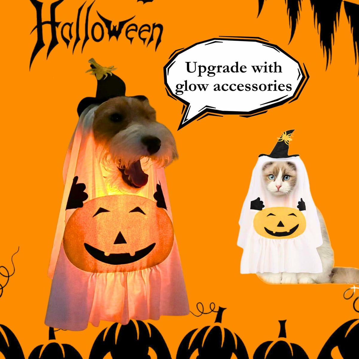 Disfraz de Fantasma con Calabaza para Perros y Gatos – detalle 4 | Pawvora